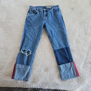ASOS Deep Turn Up Denim Jeans W/ Bound Selvage Stripe Size 28/32 Distressed Crop